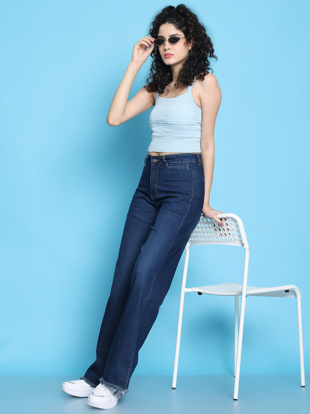 PUELLA Women High-Rise Dark Blue Wide-Leg Jeans