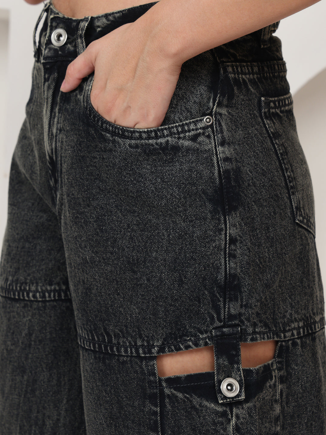 PUELLA Women Dark Charcoal Light-Fade High-Rise Wide-Leg Distressed Jeans