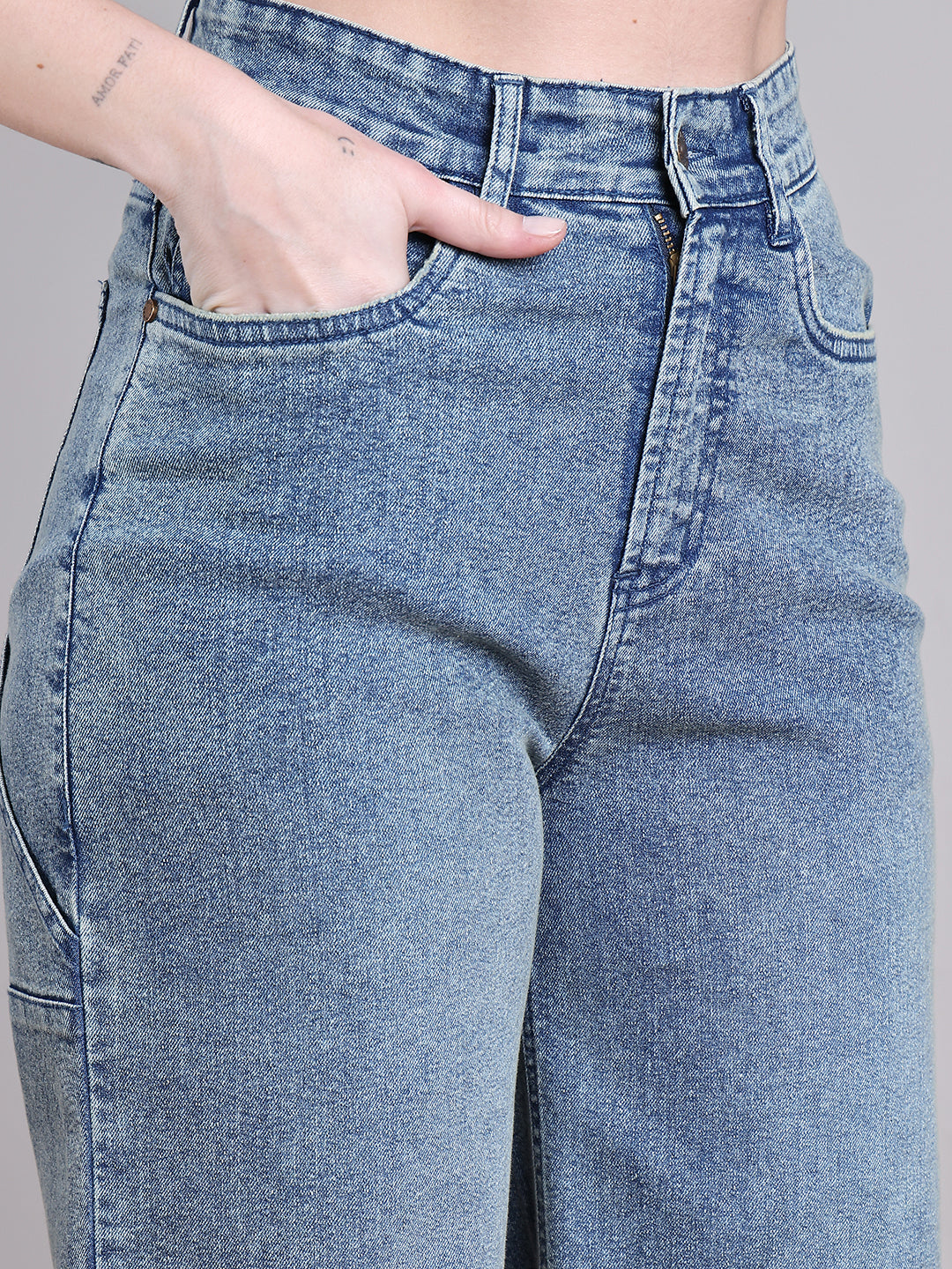 PUELLA Medium Blue High-Rise Straight Fit Jeans