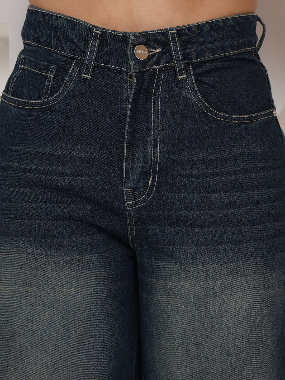 PUELLA Women Dark Blue High-Rise Wide Leg Jeans