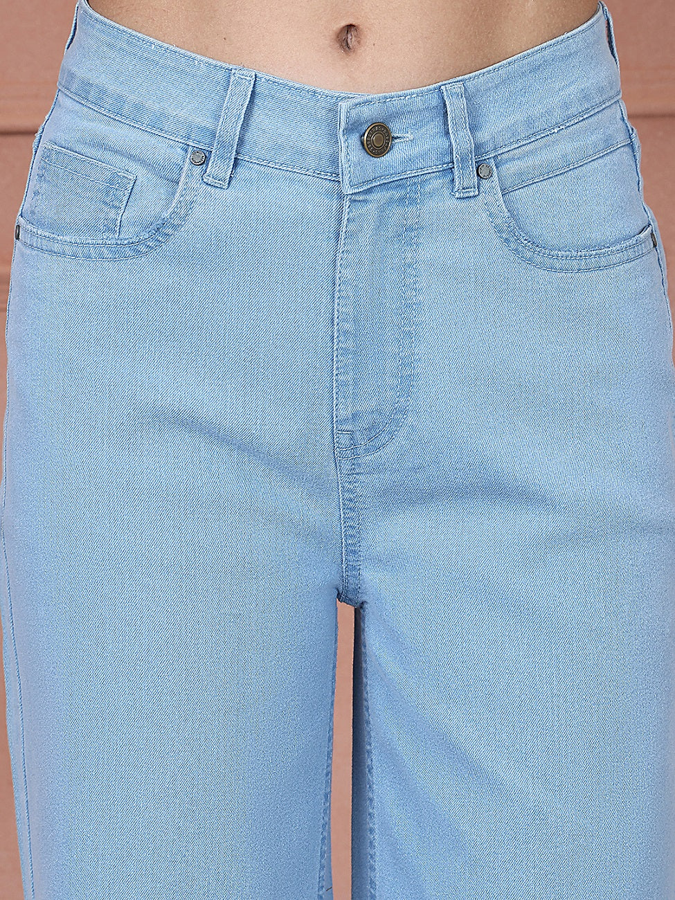 PUELLA Women’s High-Rise Loose Straight Fit Jeans – Light Blue Solid Denim