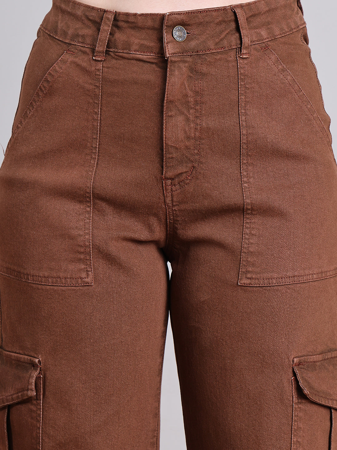 PUELLA Women Brown High-Rise Cargo Wide-Leg Jeans