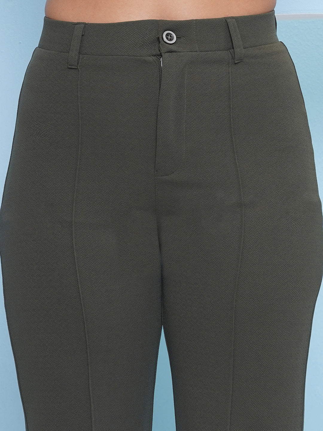 PUELLA Women Dark Green High-Rise Straight Fit Trousers