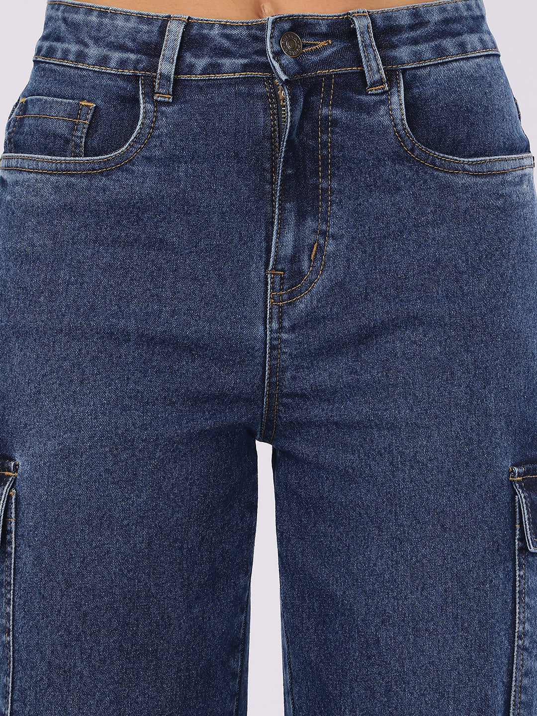 Women’s Dark Blue Straight Fit Cargo Denim Jeans