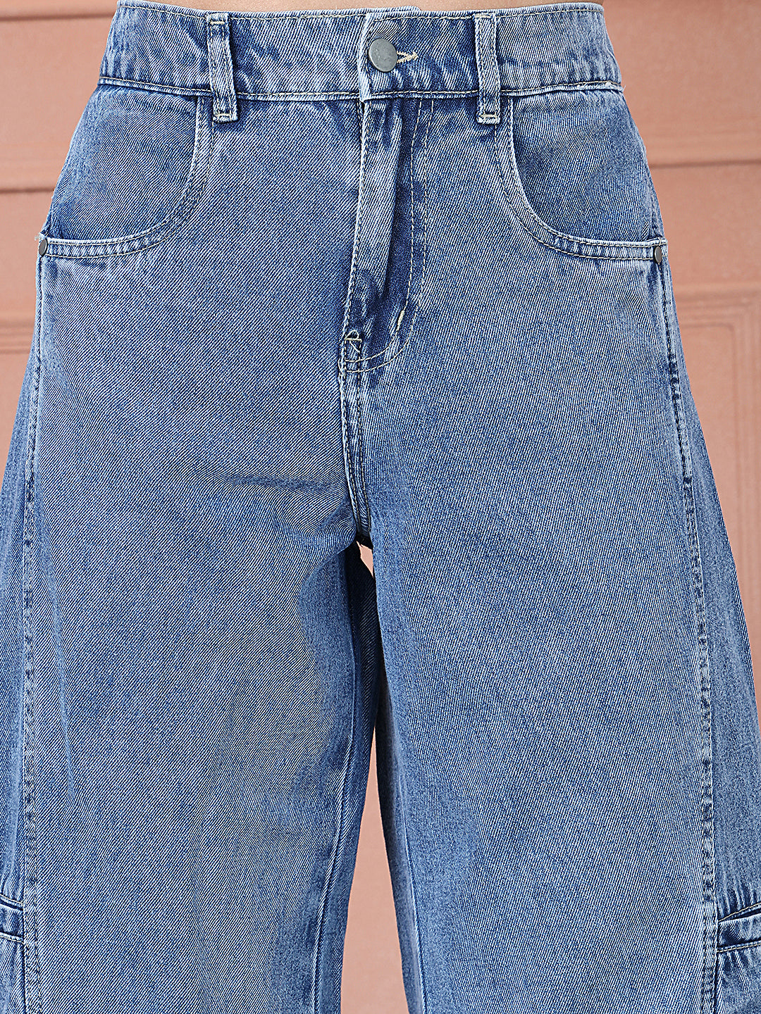 PUELLA Women Light Blue Elasticated Waist Cargo-Style Wide-Leg Jeans