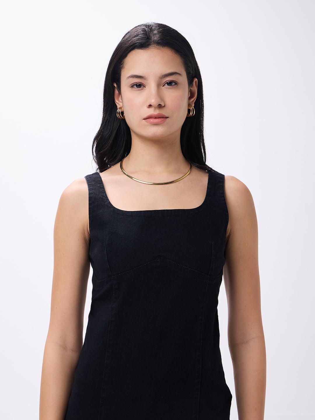 PUELLA Women’s Black Sleeveless Denim Bodycon Midi Dress