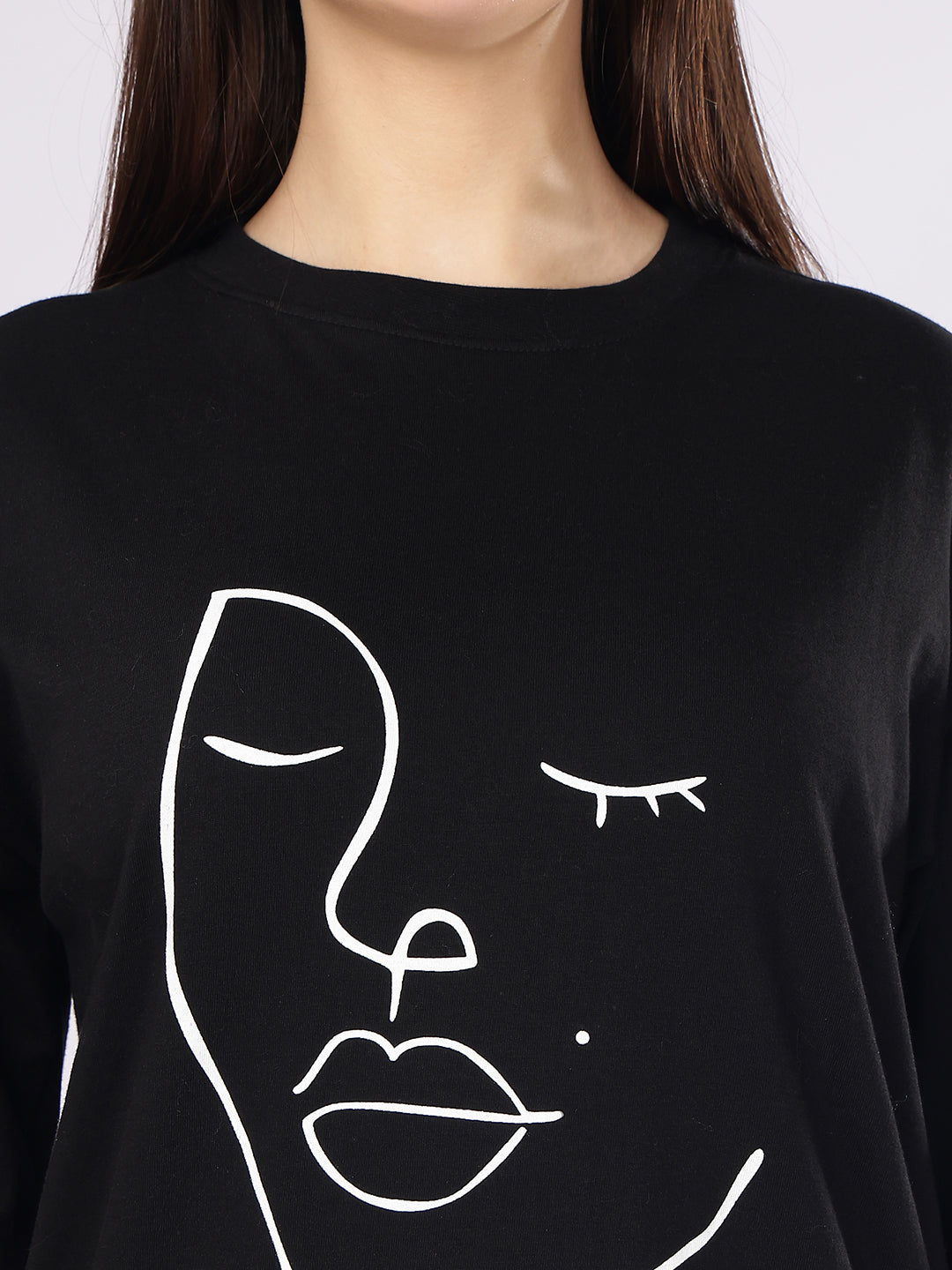Dozer Artistic Face Line Art Black Oversized T-Shirt