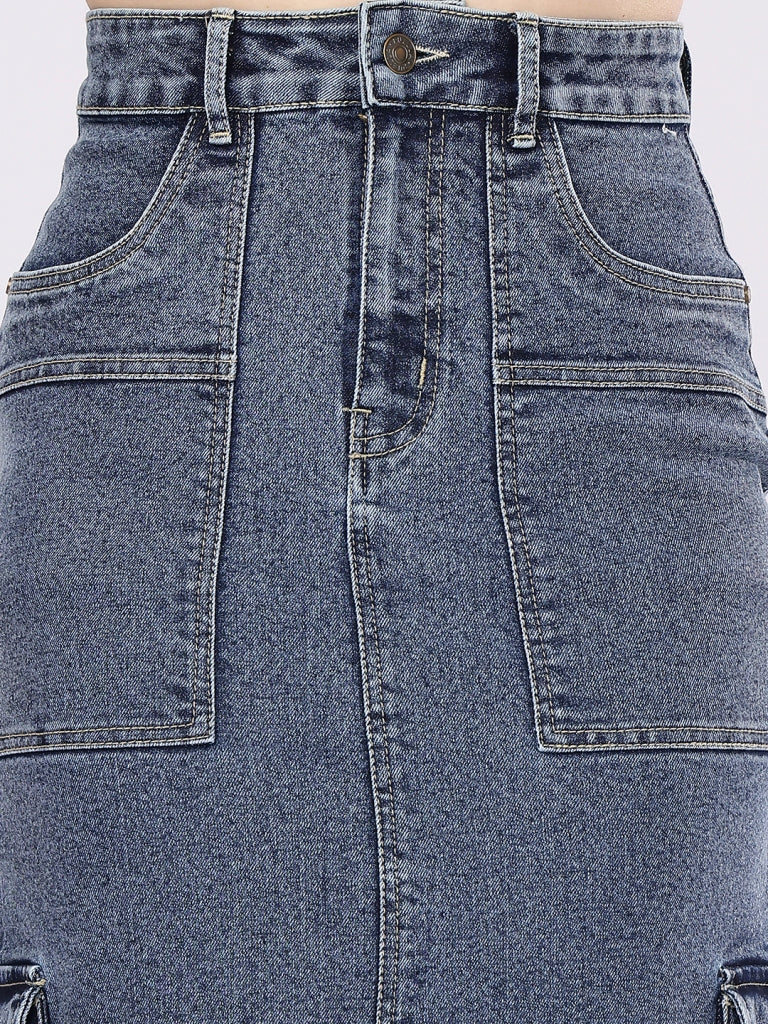 Women’s Blue High-Rise Cargo Denim Skirt