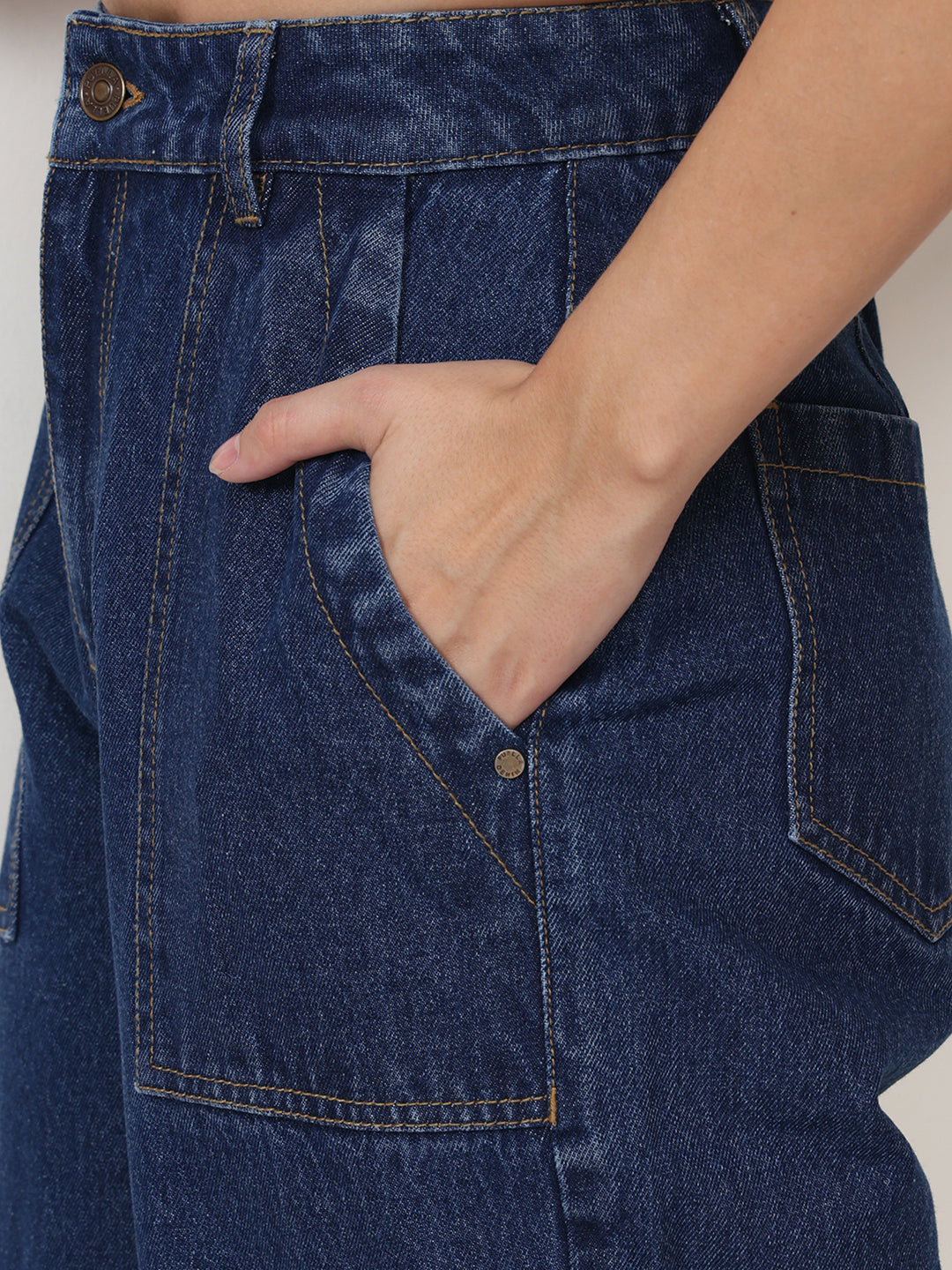 PUELLA Women Dark Blue High-Rise Baggy Cargo Jeans