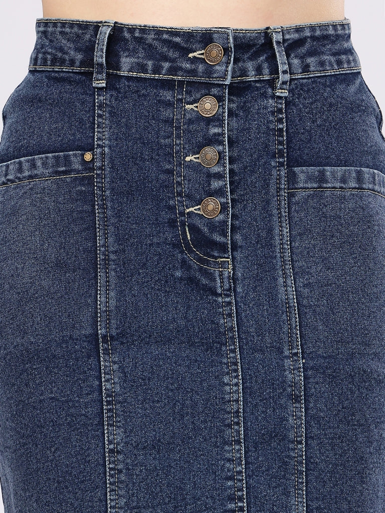 Women’s Dark Blue Multi-Button Denim Skirt