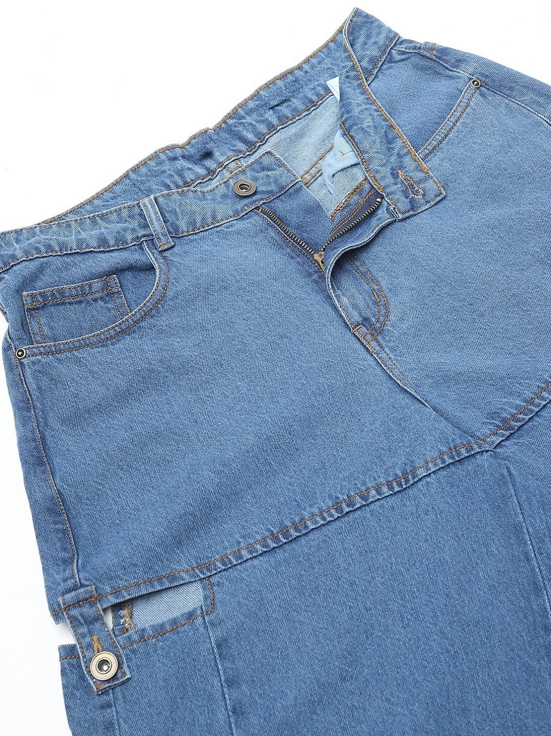 PUELLA Women’s Blue High-Rise Loose Straight Fit Jeans