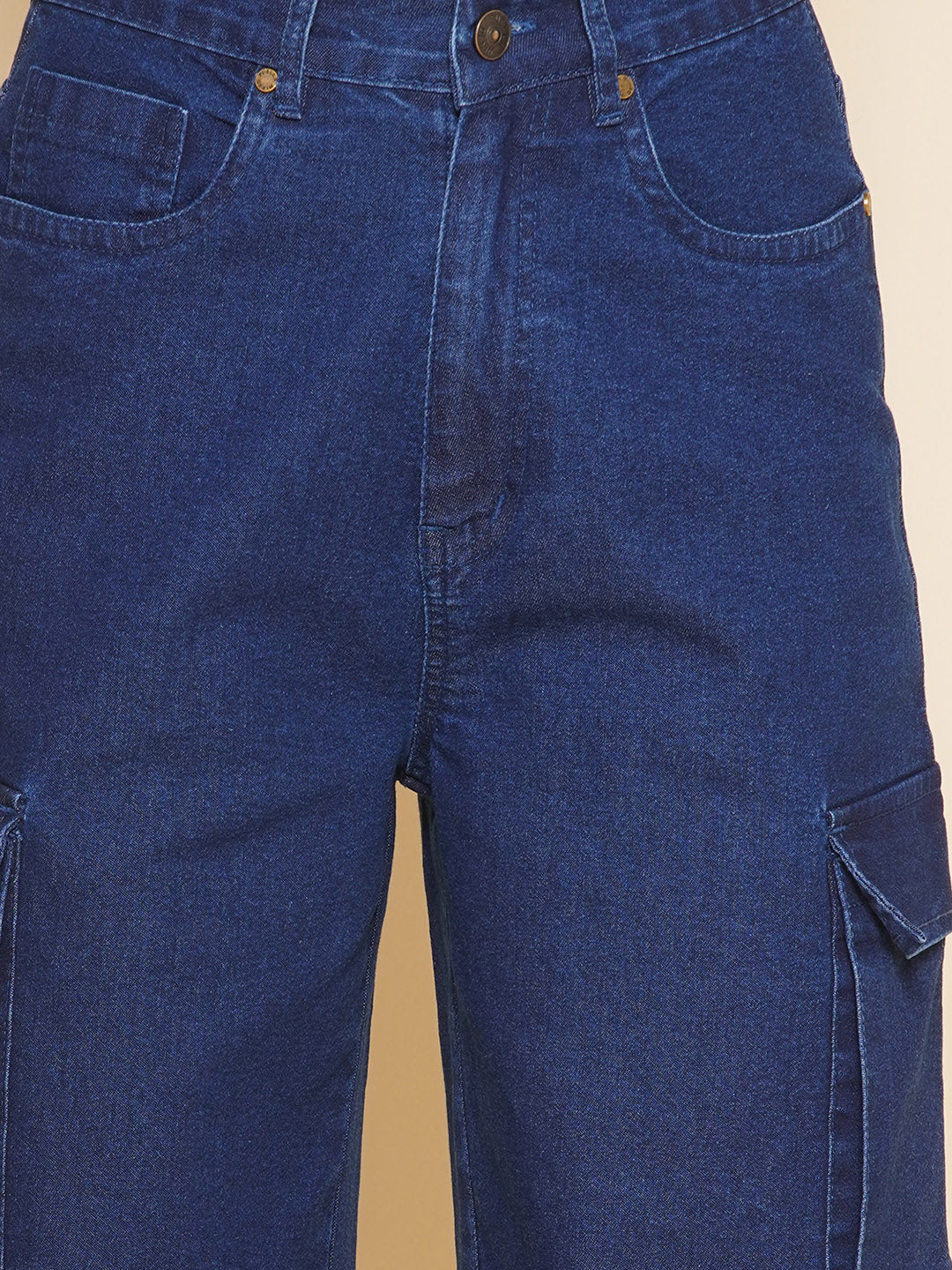 PUELLA Women’s High Rise Cargo Straight Fit Jeans – Black / Dark Blue