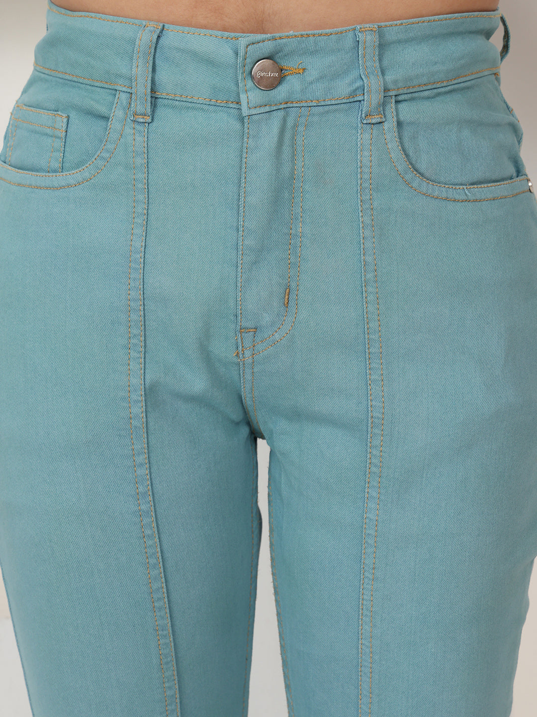 PUELLA Women Light Teal High-Rise Regular Fit Stretchable Coloured Jeans