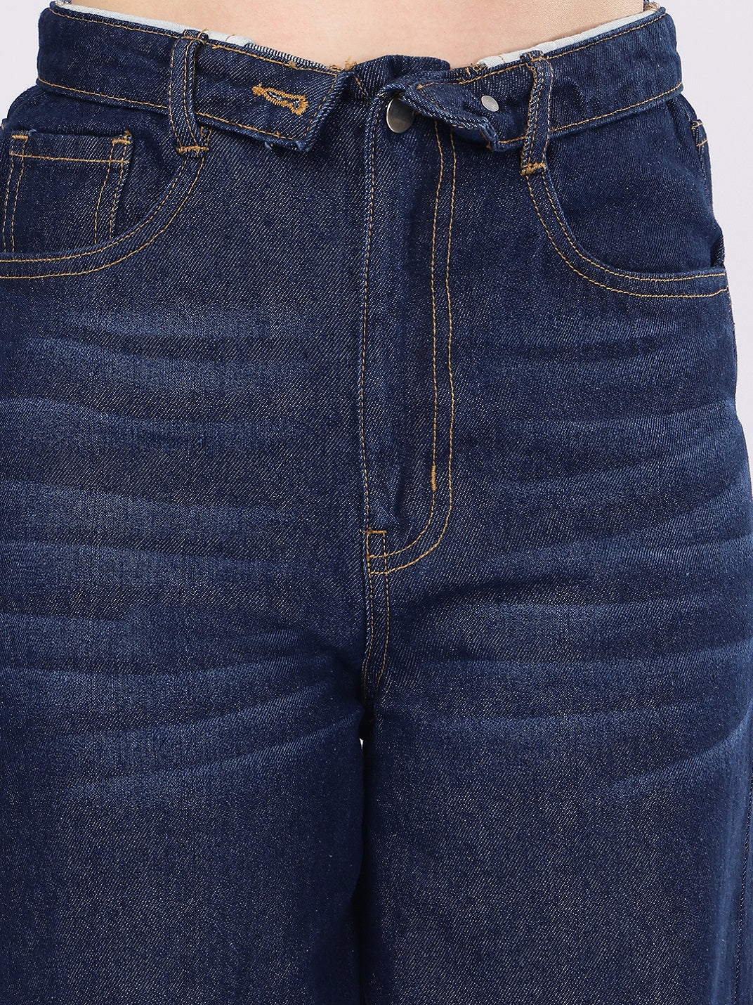 PUELLA Dark Blue Asymmetric Waist Baggy Fit Denim Jeans with Whisker Details