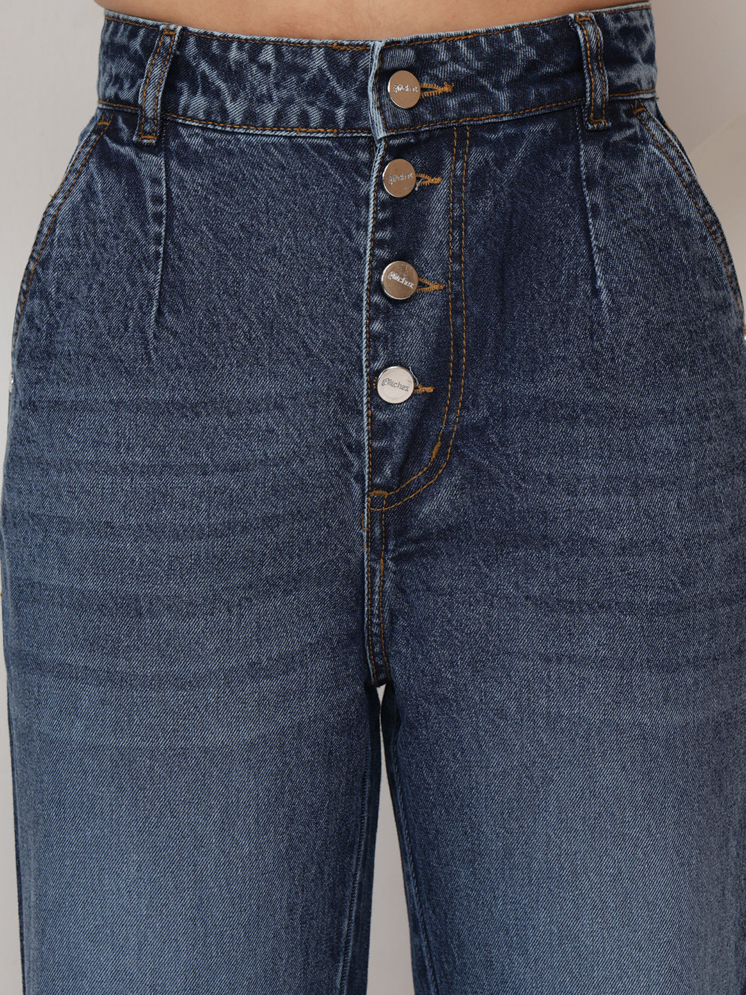 PUELLA Women Medium Blue High-Rise Regular Fit Jeans with Multi-Button Closure