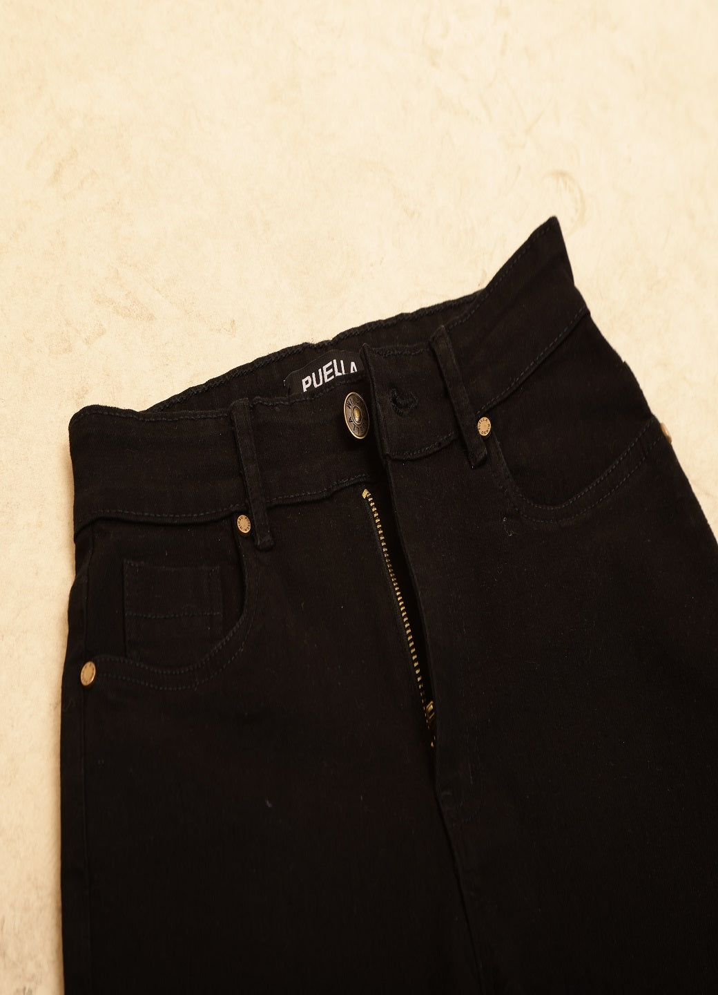 PUELLA Women’s Black High-Rise Slim Fit Denim Shorts with Folded Hem