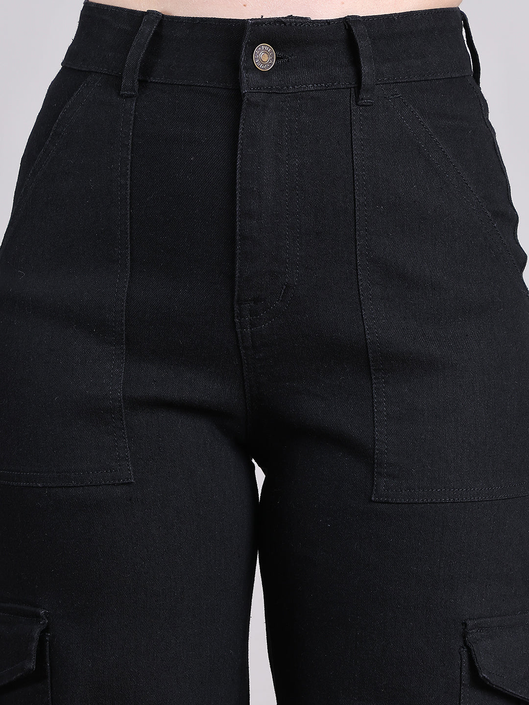 PUELLA Women Black High-Rise Cargo Wide-Leg Jeans