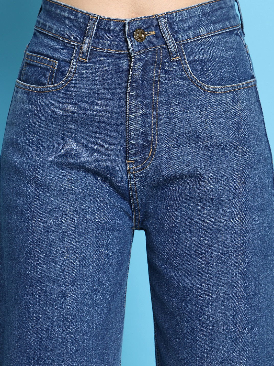 PUELLA Women’s Dark Blue High-Rise Loose Straight-Fit Jeans