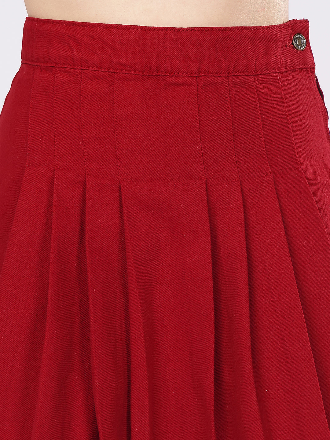 Women’s Maroon Pleated Denim Mini Skirt
