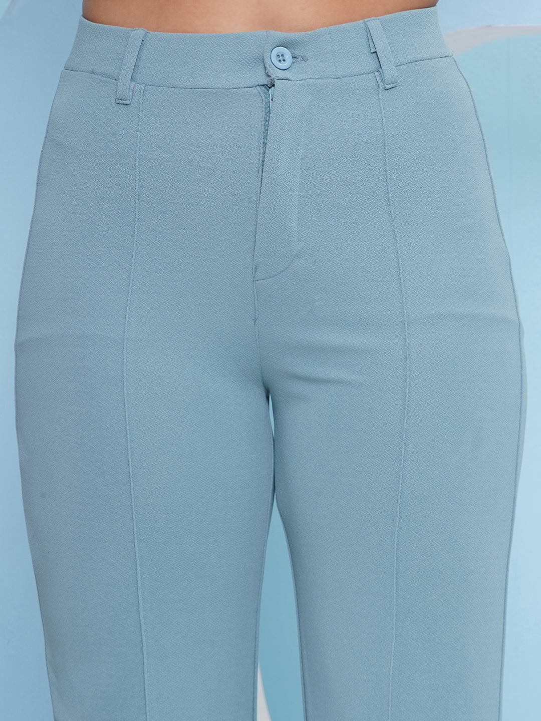 PUELLA Women Light Blue High-Rise Straight Fit Trousers