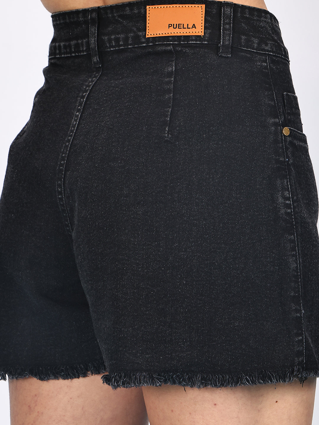 PUELLA Women Black High-Rise Relaxed Fit Denim Shorts