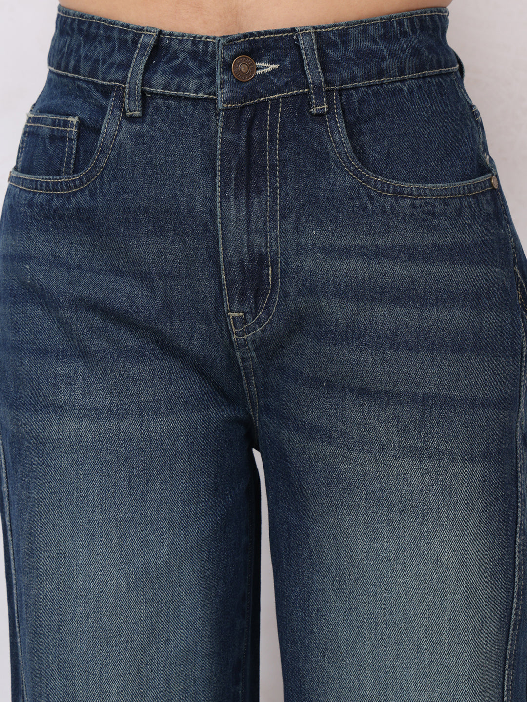 PUELLA Women Medium Blue High-Rise Baggy Jeans