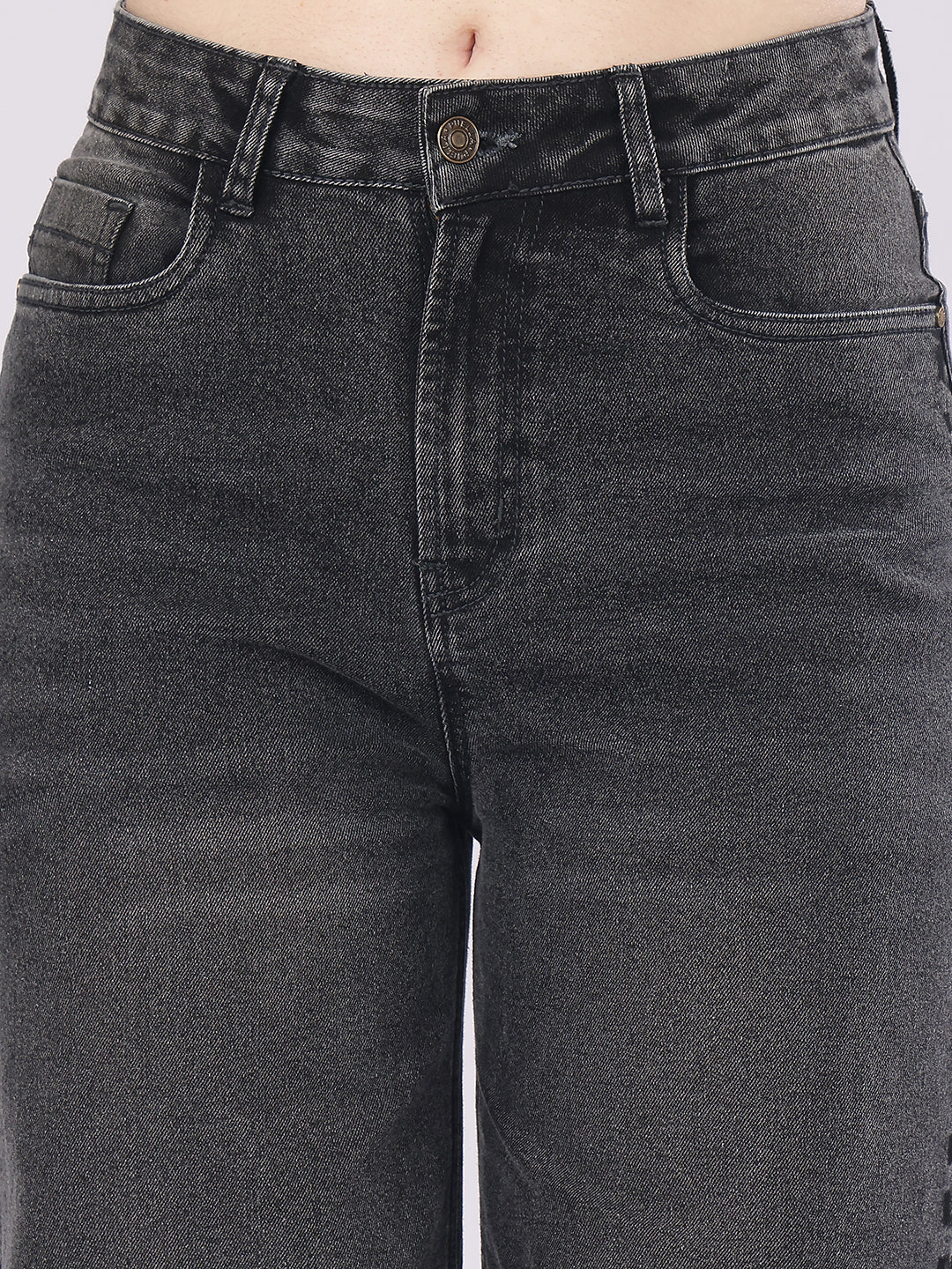 Women’s Dark Grey High-Rise Straight Fit Jeans