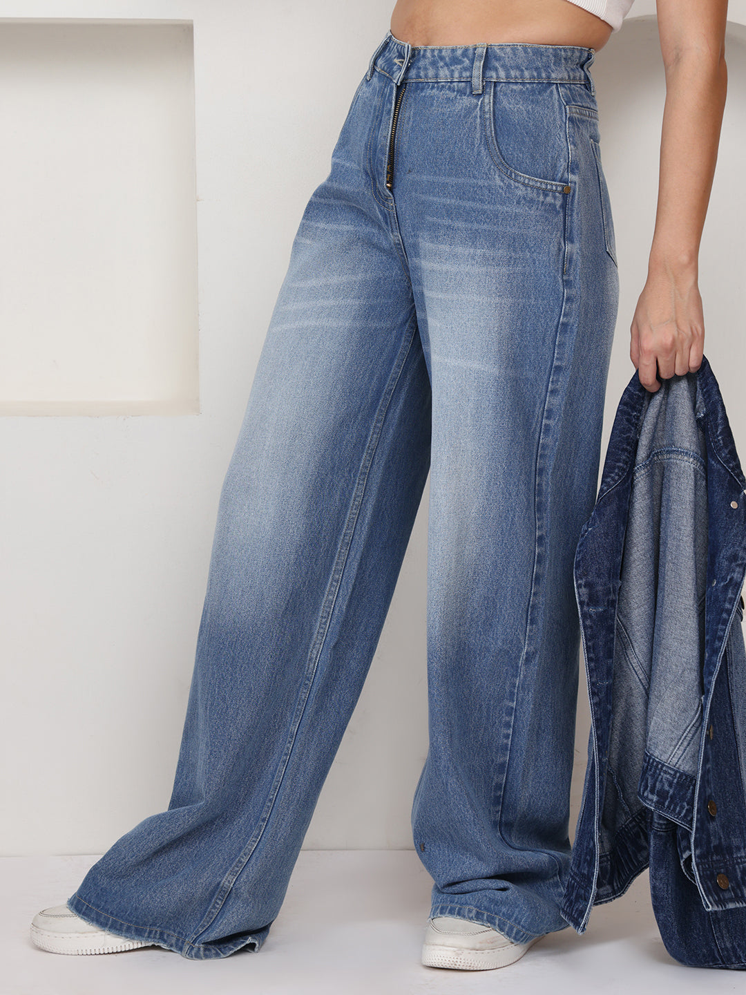 PUELLA Women Light Blue High-Rise Baggy Light-Fade Jeans