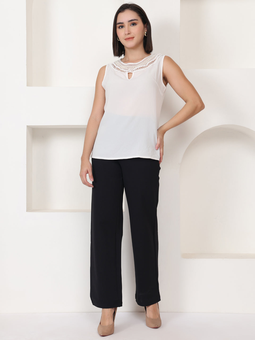 PUELLA Black High-Rise Wide-Leg Formal Pants