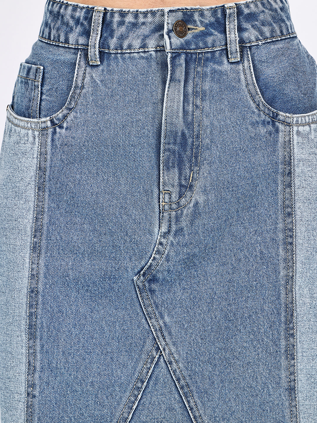 PUELLA Women's Blue Colourblocked A-Line Above-Knee Denim Skirt