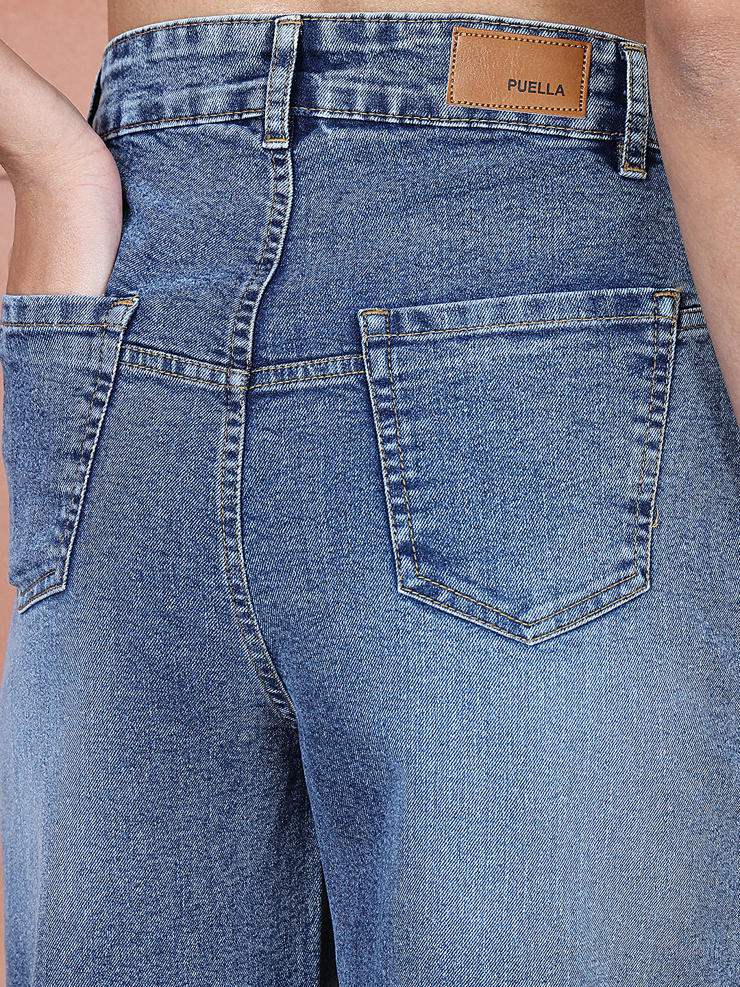 PUELLA Women Mid-Blue High-Rise Wide-Leg Jeans