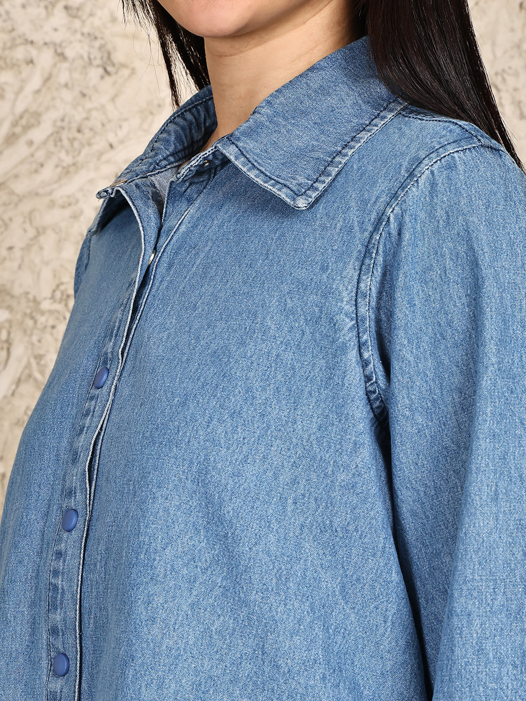 PUELLA Women Light Blue Denim Relaxed Fit Shirt