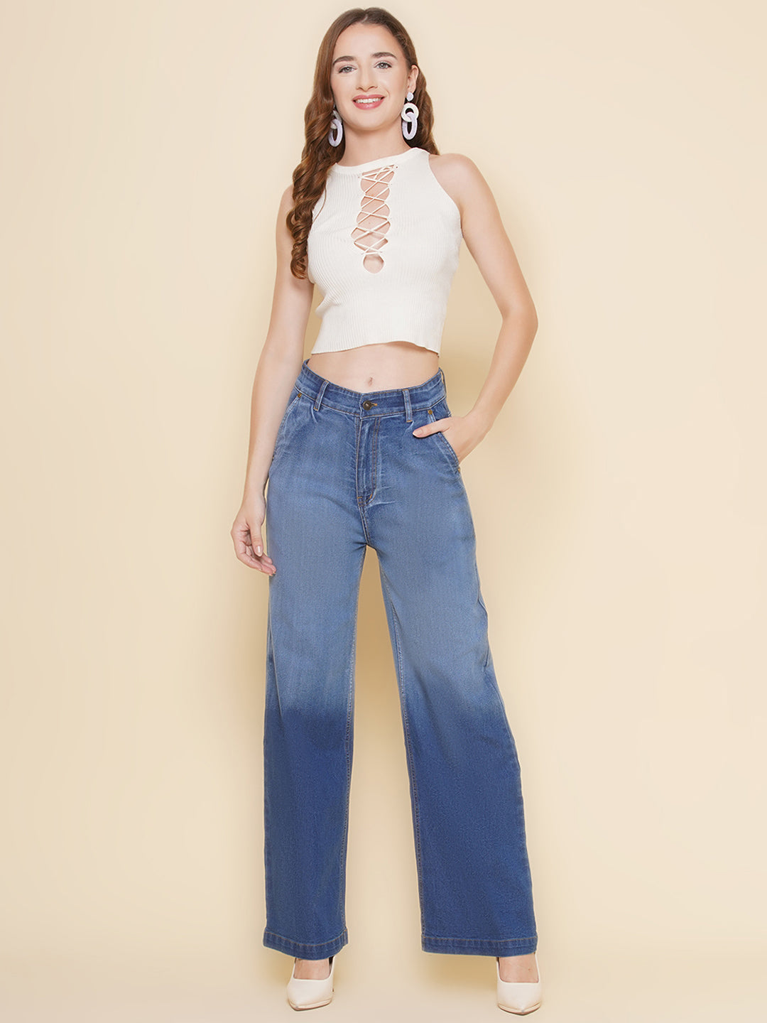 PUELLA Women’s Ombre Shaded High-Rise Straight Fit  Jeans