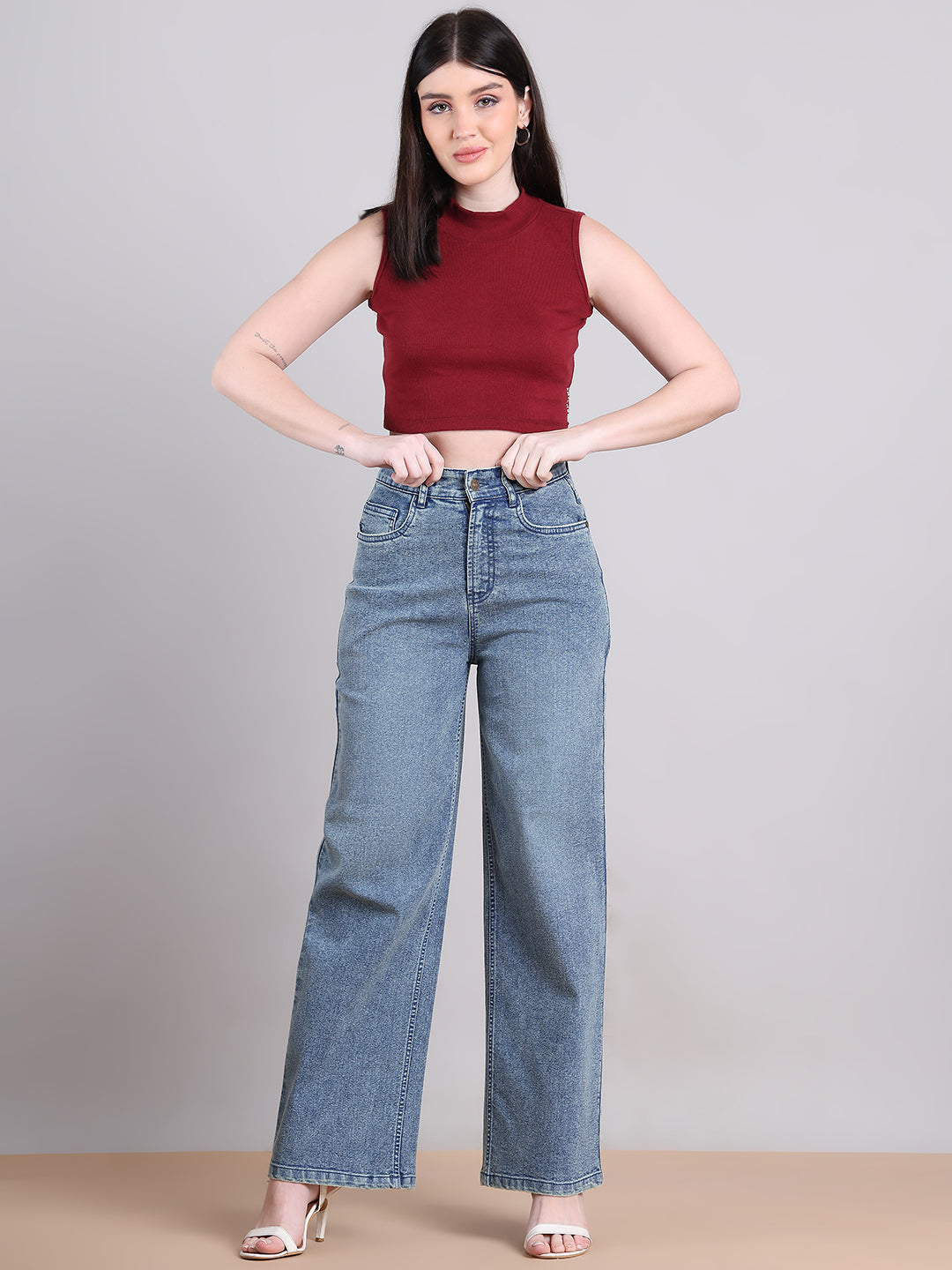 PUELLA Medium Blue High-Rise Straight Fit Jeans
