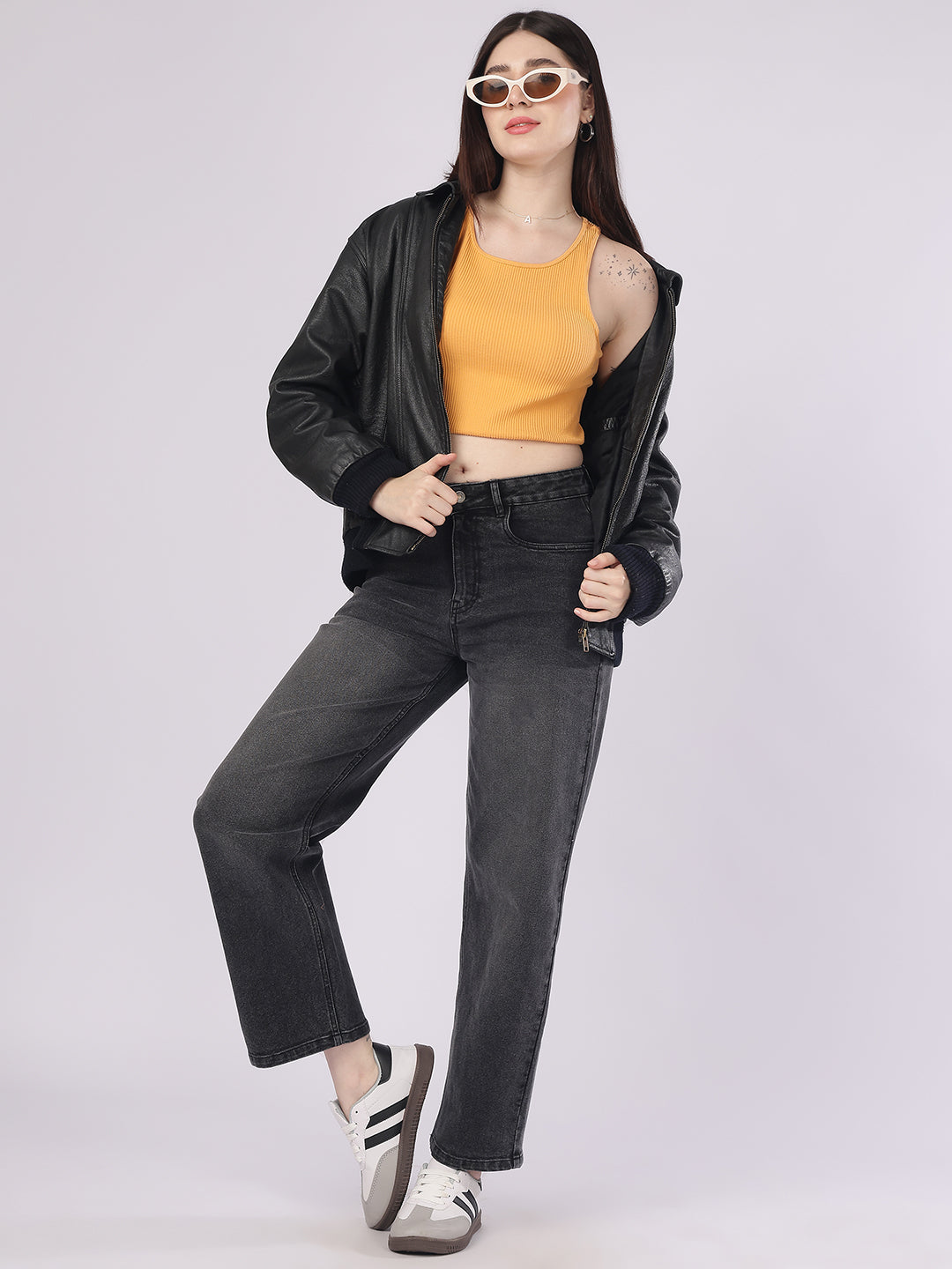 Women’s Dark Grey Straight Fit Denim Jeans