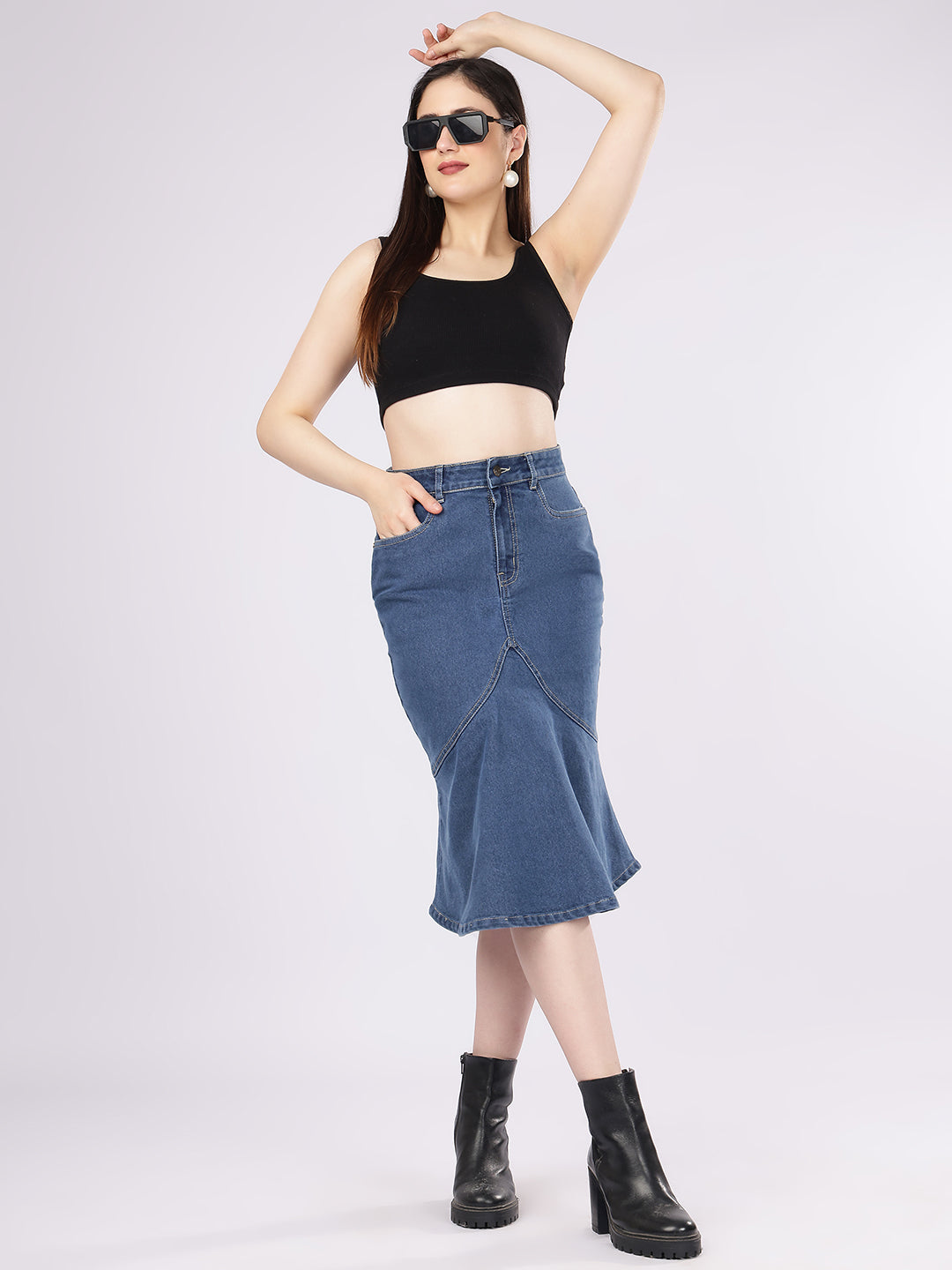 Women’s Blue Fish-Cut Denim Skirt