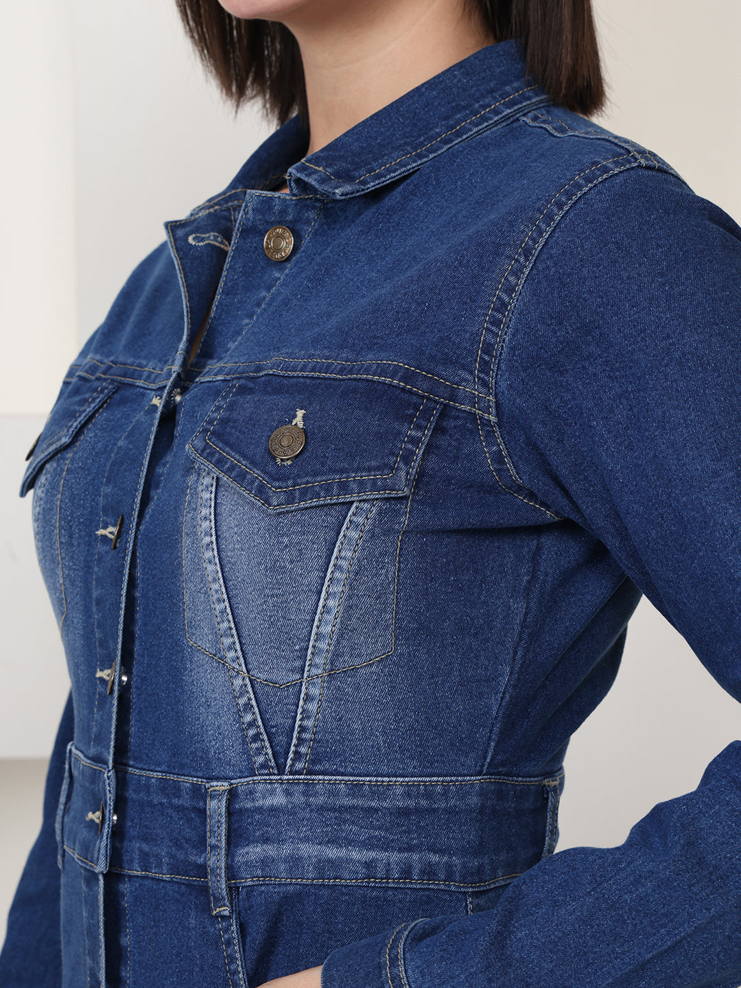 PUELLA Blue Solid Denim Shirt Midi Dress