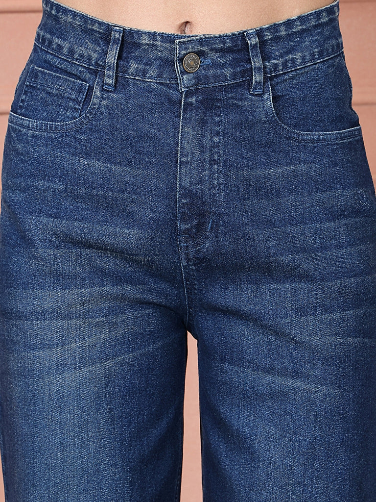 PUELLA Women Dark Blue Washed High-Rise Wide-Leg Jeans