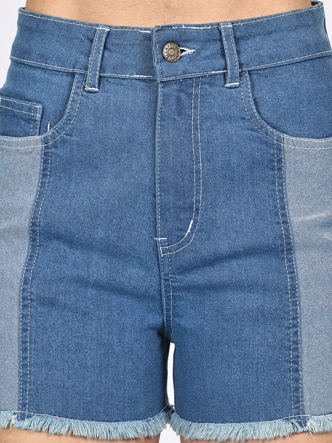 PUELLA Women Blue High-Rise Two-Tone Denim Shorts