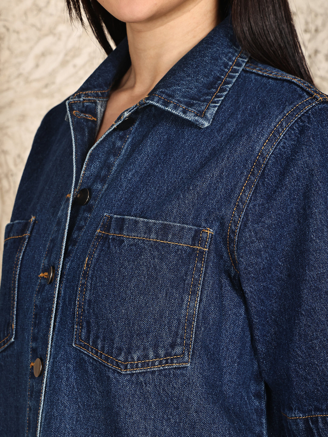 PUELLA Women’s Dark Blue Denim Shirt Top | Half Sleeve Button Down Casual Denim Shirt for Women