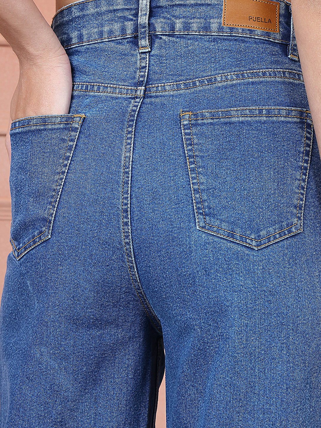 PUELLA Women Light Blue Washed High-Rise Wide-Leg Jeans