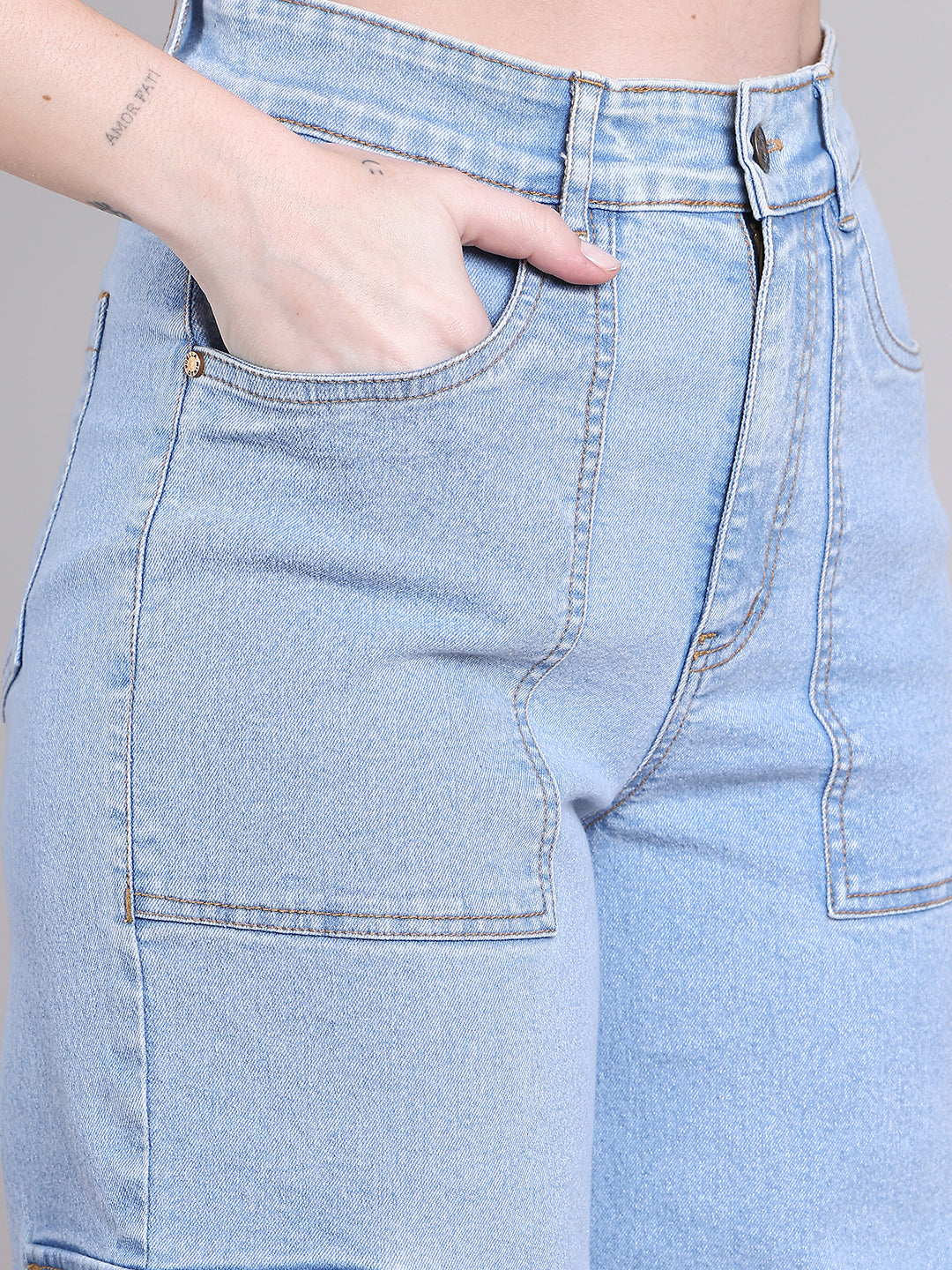 PUELLA Light Blue High-Rise Straight Fit Jeans