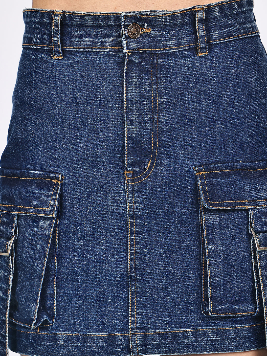PUELLA Women's Blue Solid Cargo Denim Mini Skirt
