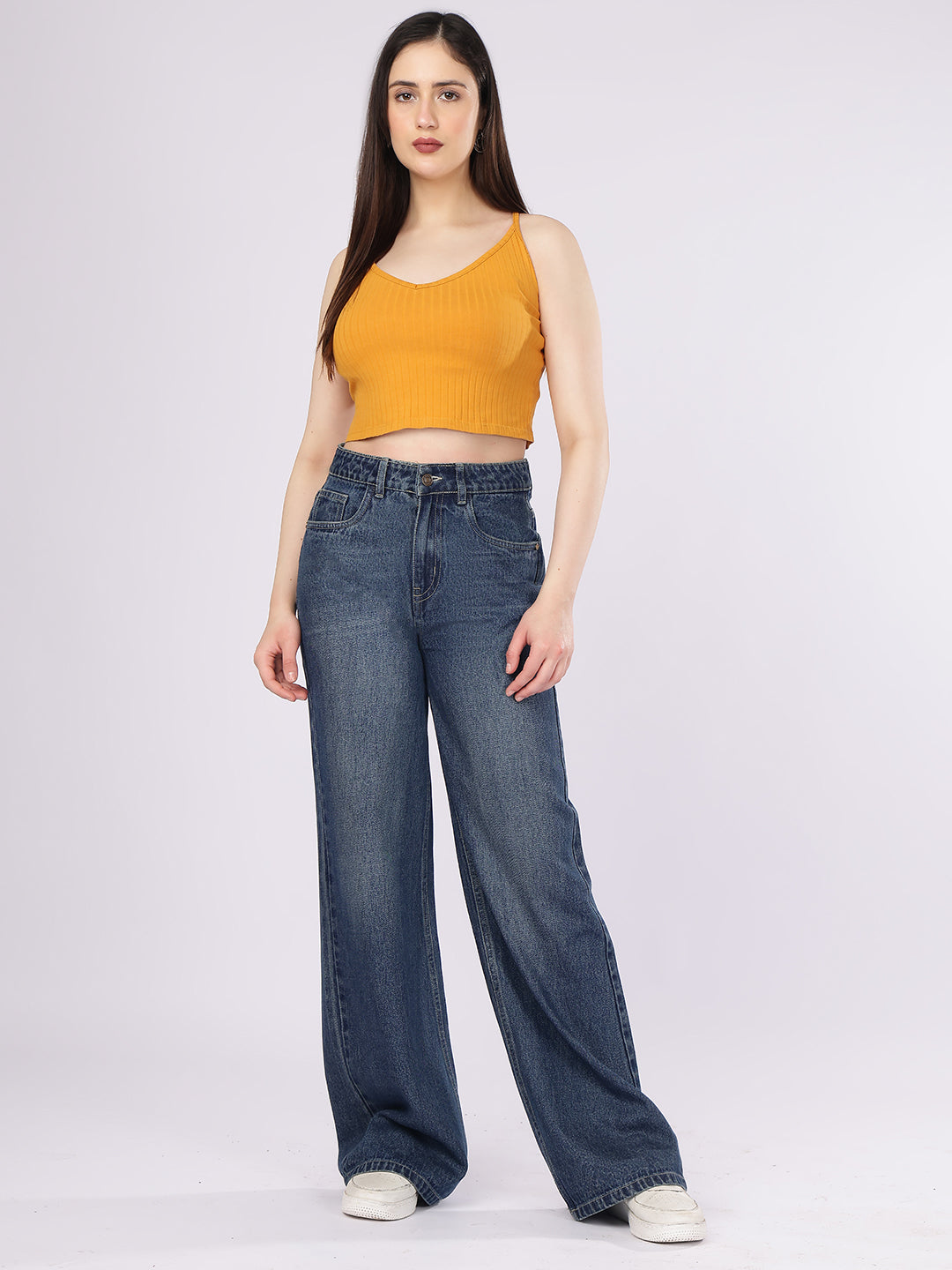 Women’s Dark Blue High-Rise Straight Fit Denim Jeans