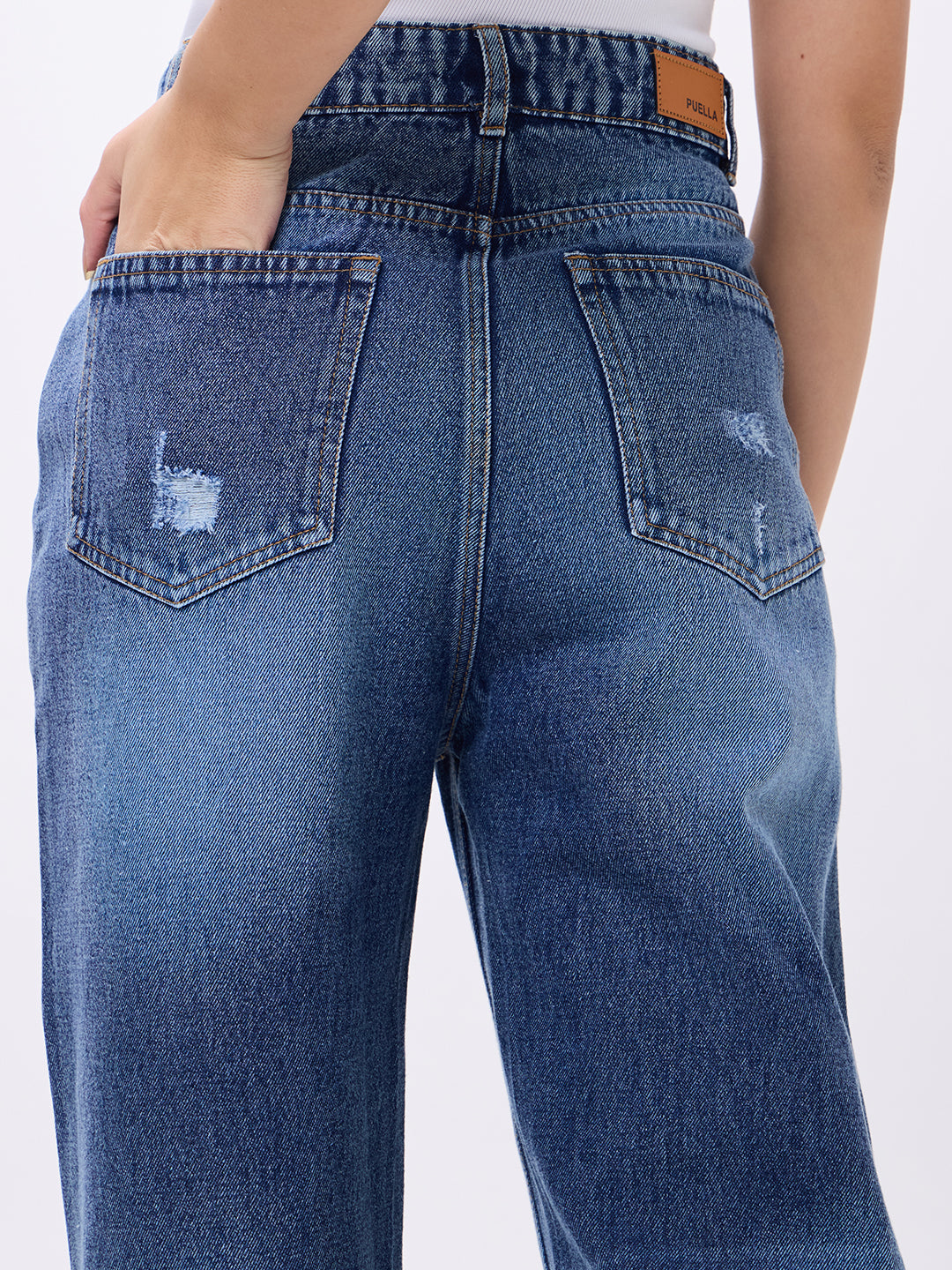 PUELLA Women High-Rise Distressed Blue Wide-Leg Jeans