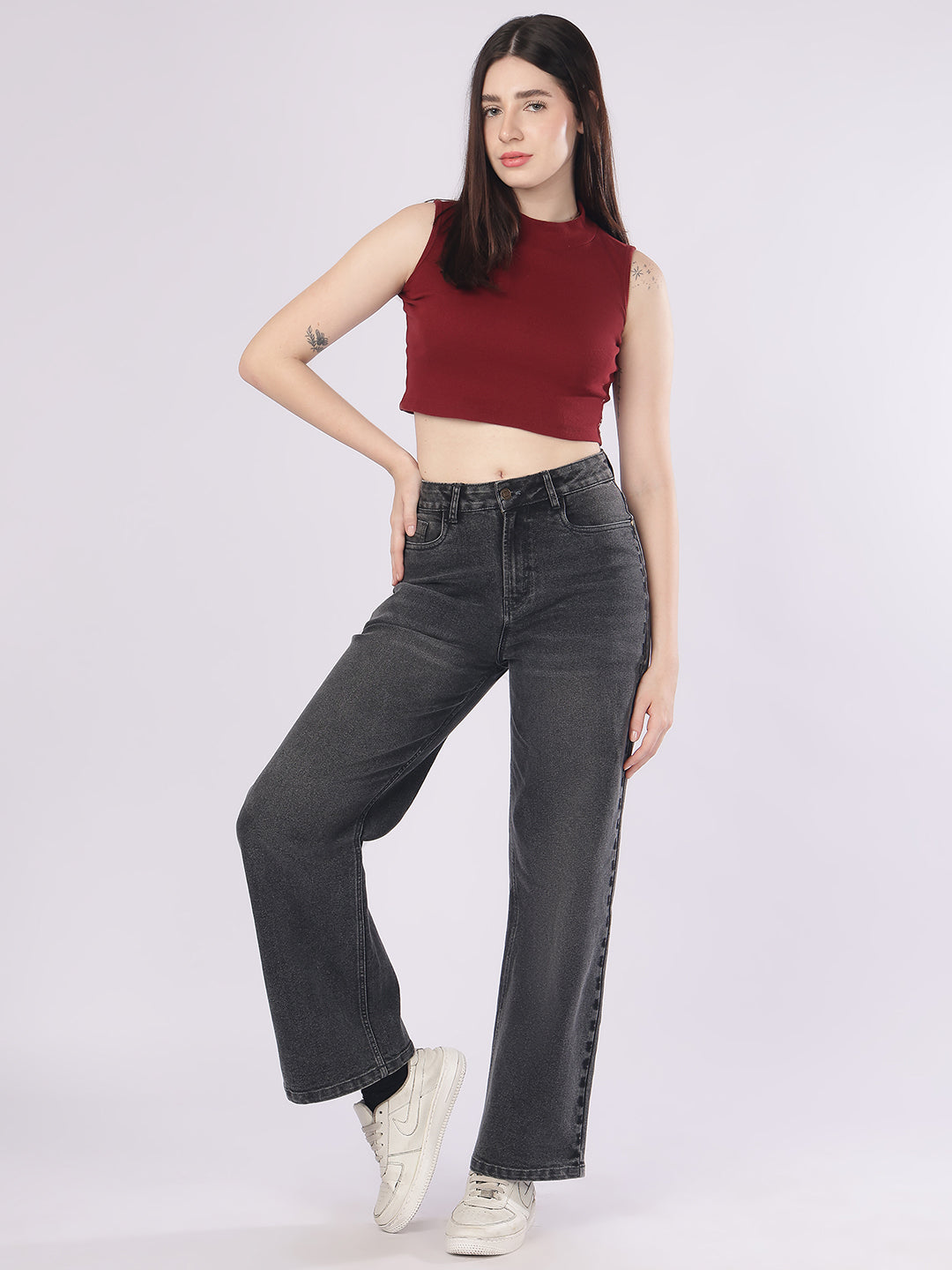 Women’s Dark Grey High-Rise Straight Fit Jeans