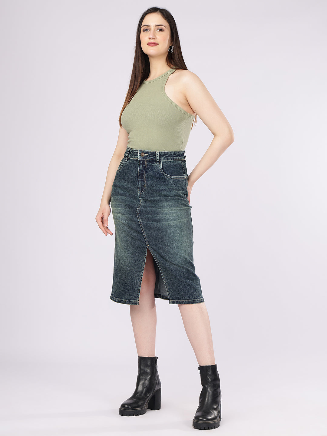Women’s Green Tint Light Wash Cargo Skirt