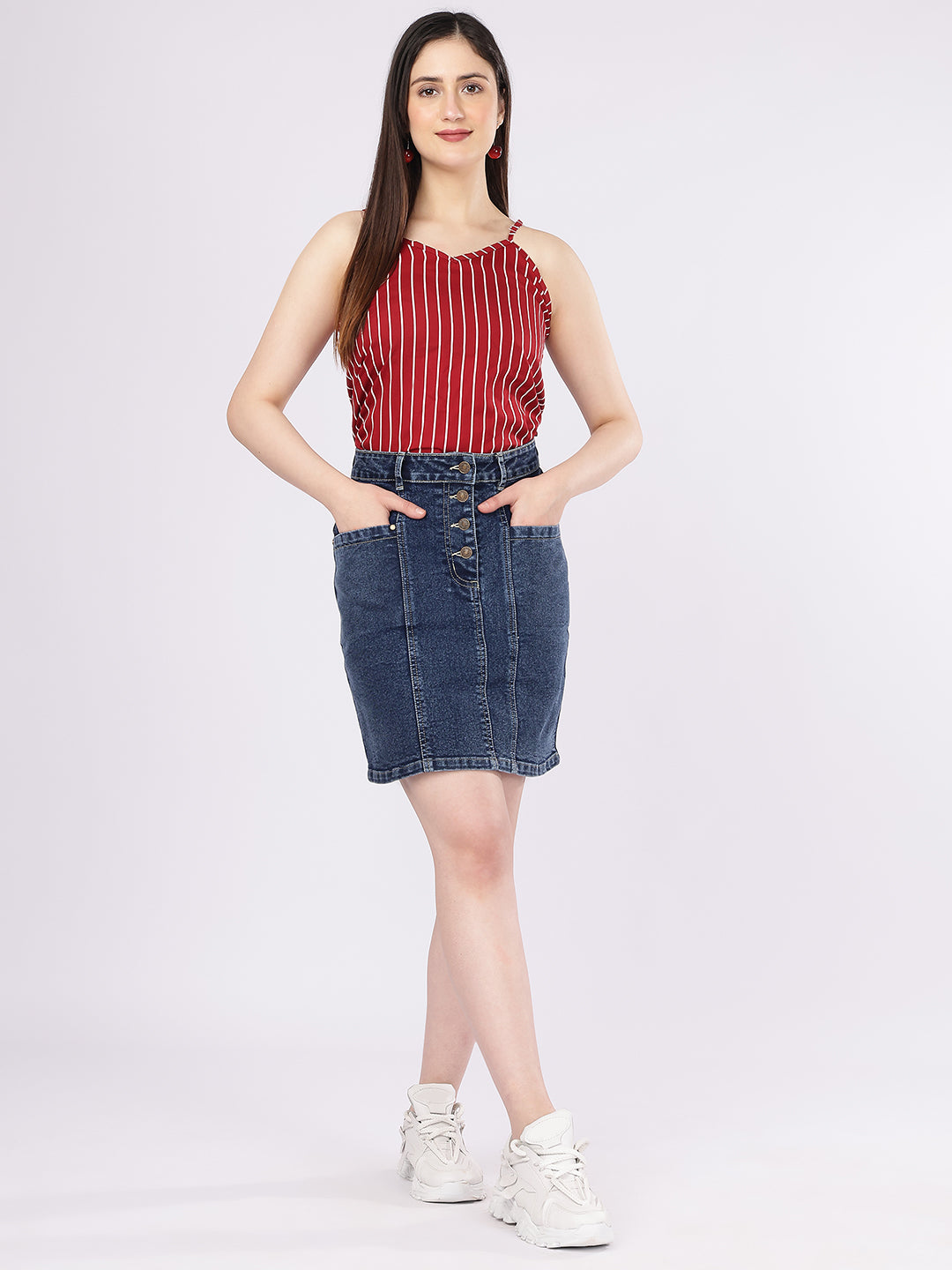 Women’s Dark Blue Multi-Button Denim Skirt