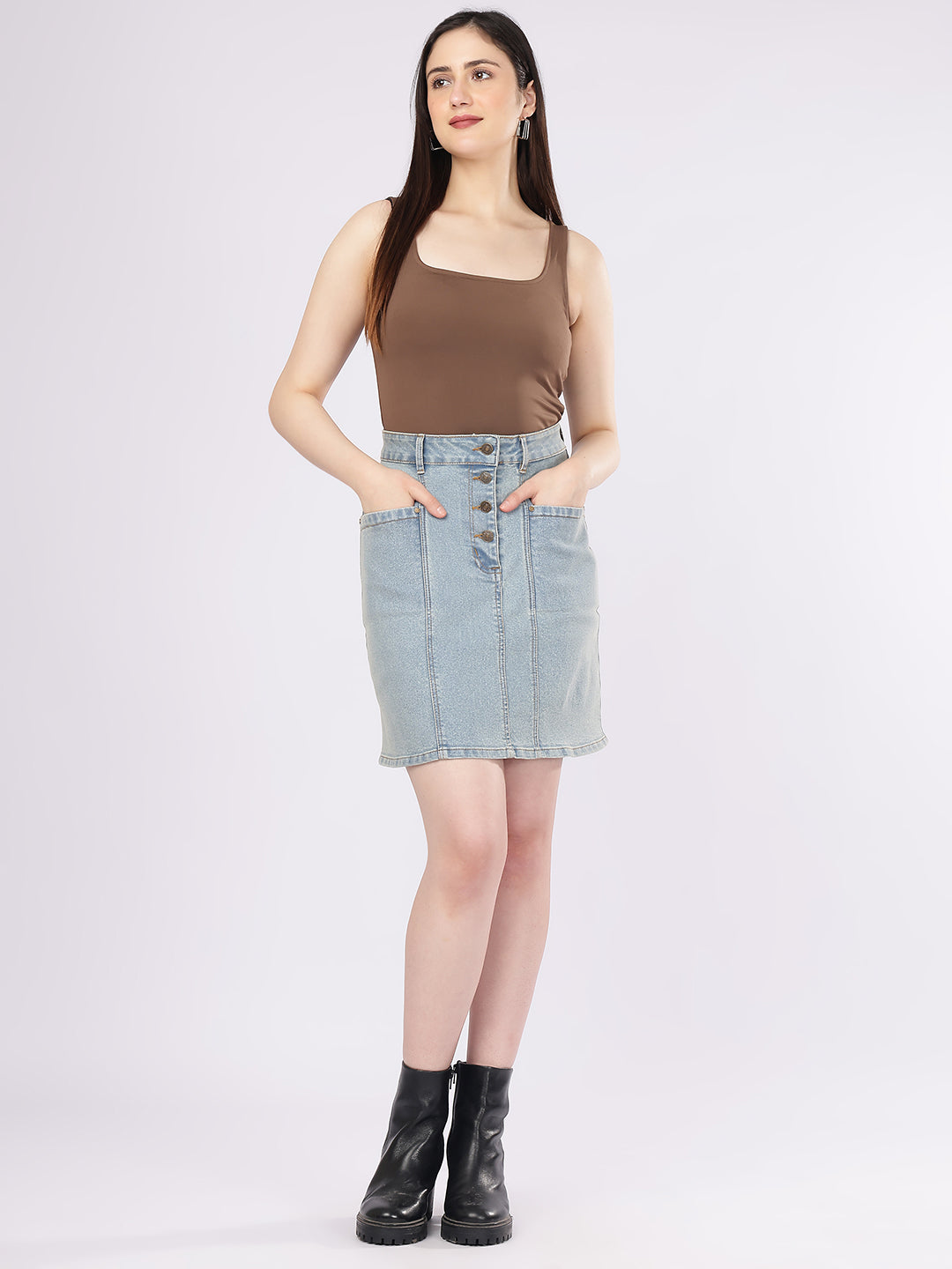 Women’s Medium Blue High-Rise Cargo Denim Skirt