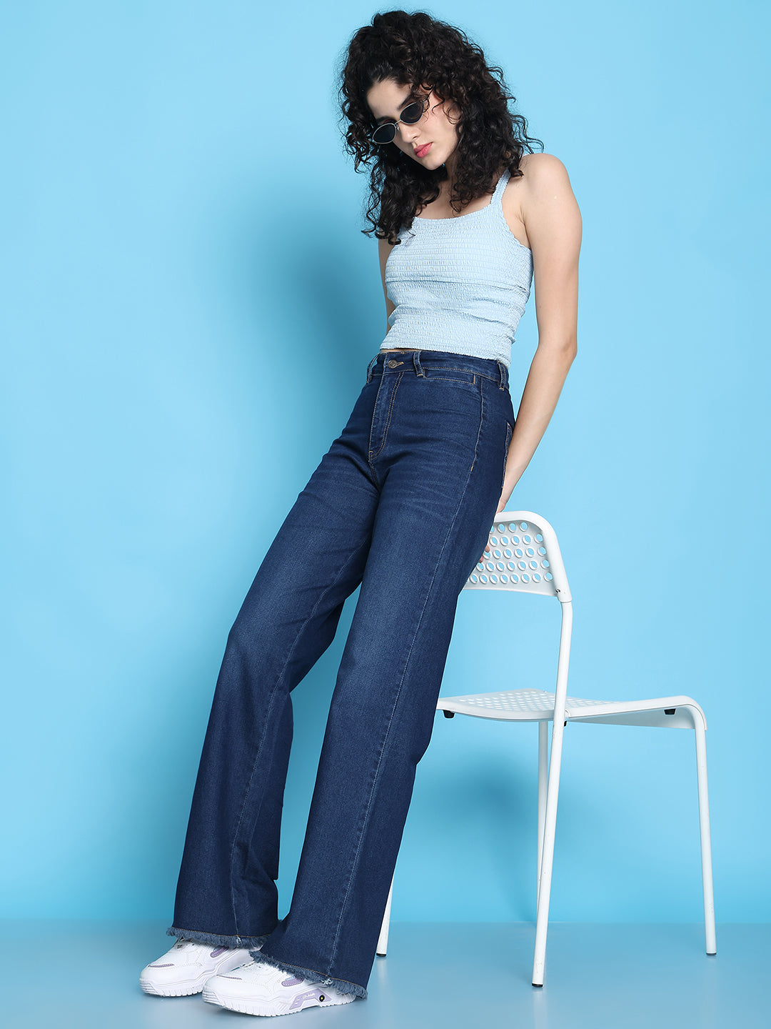 PUELLA Women High-Rise Dark Blue Wide-Leg Jeans